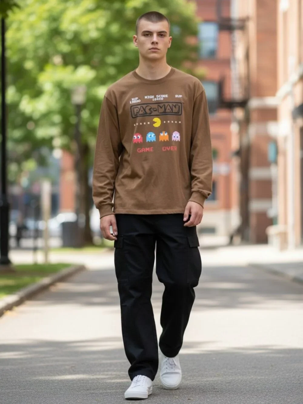 Gap Pac-Man Graphic Tee Kids XL 12 Brown Excellent‎ Long Sleeve Arcade Shirt
